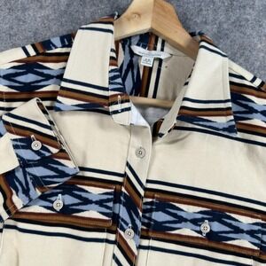 LL Bean Signature Shirt Womens Small Beige Southwestern Stripe Chamois Tunic